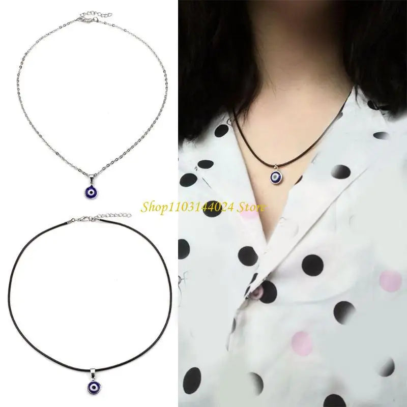 N5KE Blue for Evil Eye Pendant Necklace New Fashionable Women's Good Luck Chain Neckl