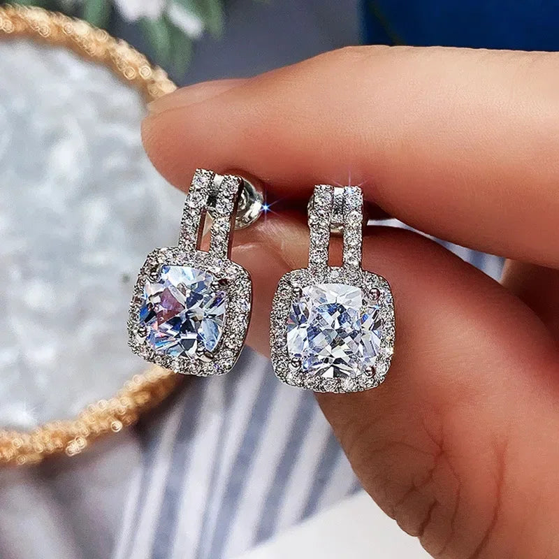 New Square Zircon 925 Sterling Silver Earrings for Women Wedding Stud Earrings Exquisite Bride Fashion Cute Jewelry