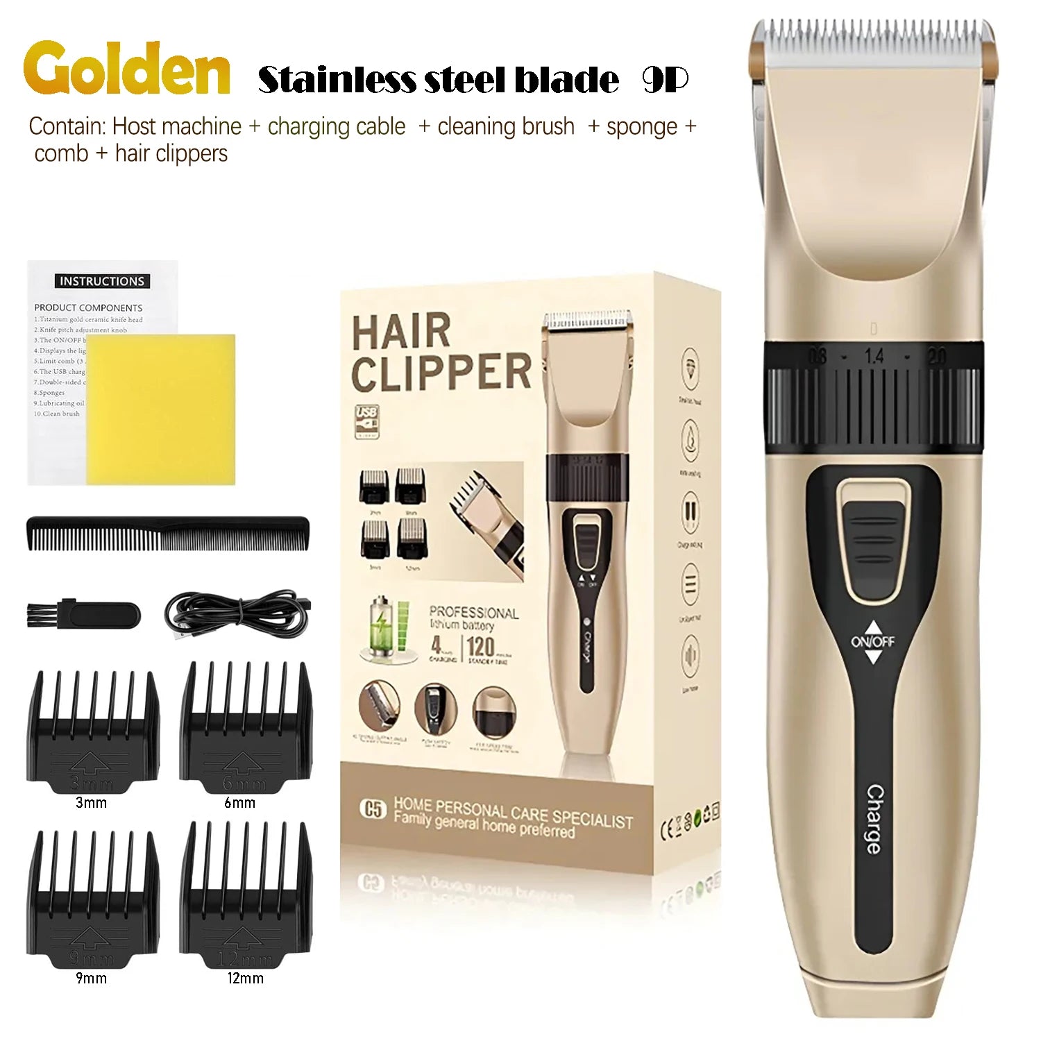 Professional Home Electric Hair Clipper Set with Digital Display, USB Fast Charging, Ceramic Blades & Long Battery Life