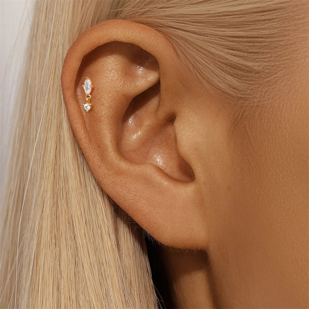 Aide 1pc 925 Sterling Silver DIY Handmake Zircon Studs For Women Flat Head Threaded Puncture Crystal Ear Bone Studs Ins Jewelry