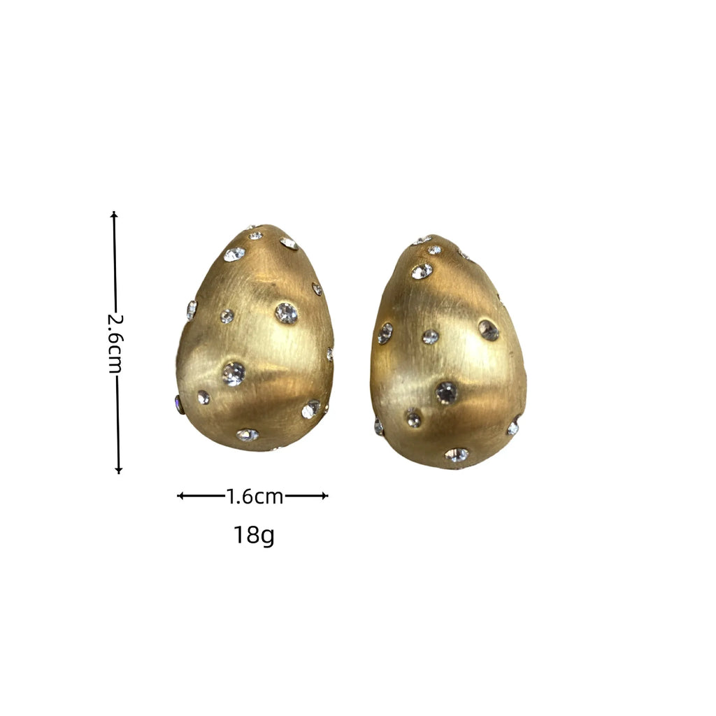 Women Stylish Brushed Metal Diamond-encrusted Pear-shaped Stud Earrings 2024