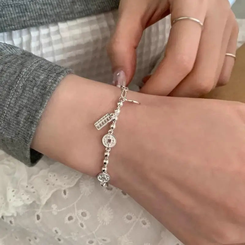 Gift-worthy Elegant Silver Bracelet, Geometric Design with Punk-style; Asymmetrical Beaded Jewelry for Women and Fashion Girls.
