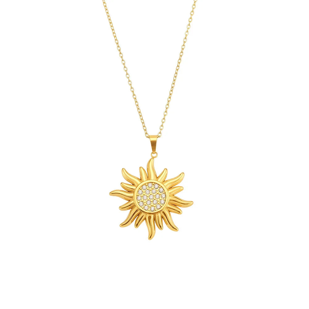 Liora Delicate Zircon Sun Oval Pendant Stainless Steel Chain Necklaces For Women Wedding Charm Neck Drop Choker Women Jewelry
