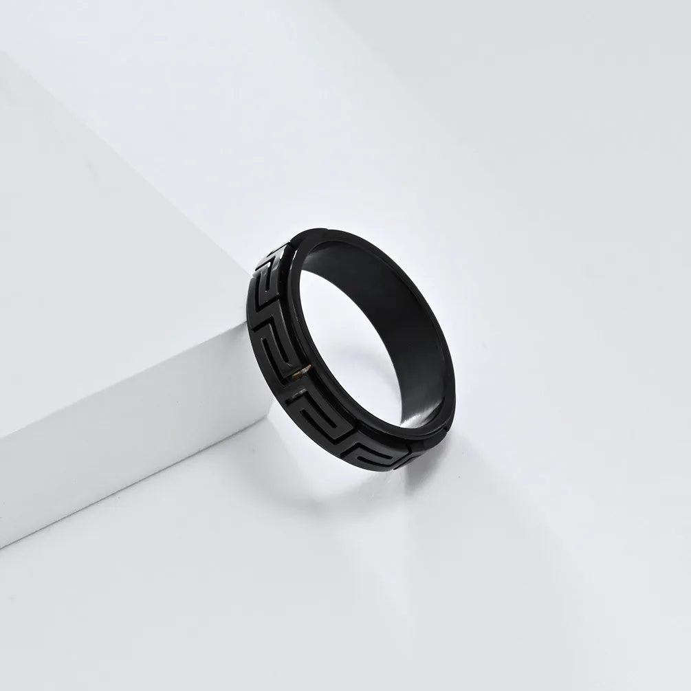 Luxury 6mm Rotatable Men Ring Unique Wedding Bands Rings Bridal Men Finger Black Titanium Stainless Steel Anxiety Relief Jewelry