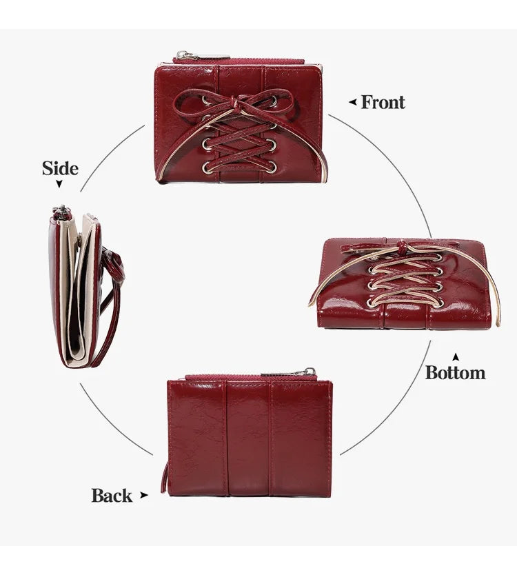 Minimalist Style Bow Short Wallet Multi-Functional Large Capacity Zipper Card Coin Purse Perfect Gift
