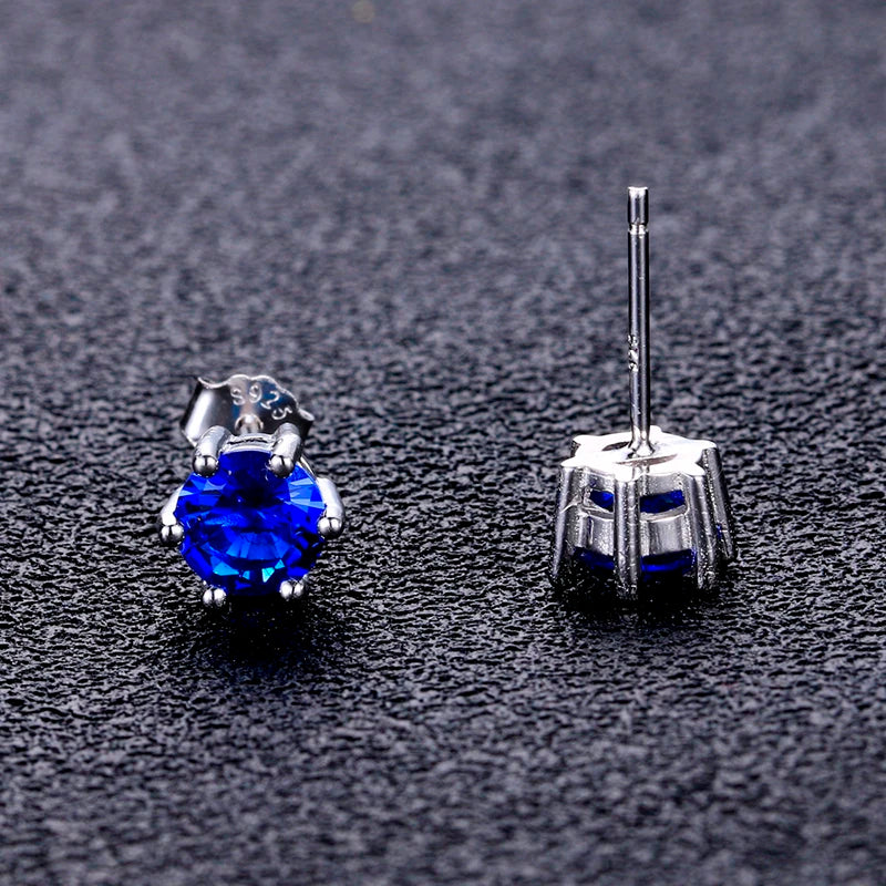 Blue Zircon Stud Earrings for Women, 6mm Round 925 Sterling Silver Solitaire, Hypoallergenic Wedding Dainty Birthday Gift FCGJHW