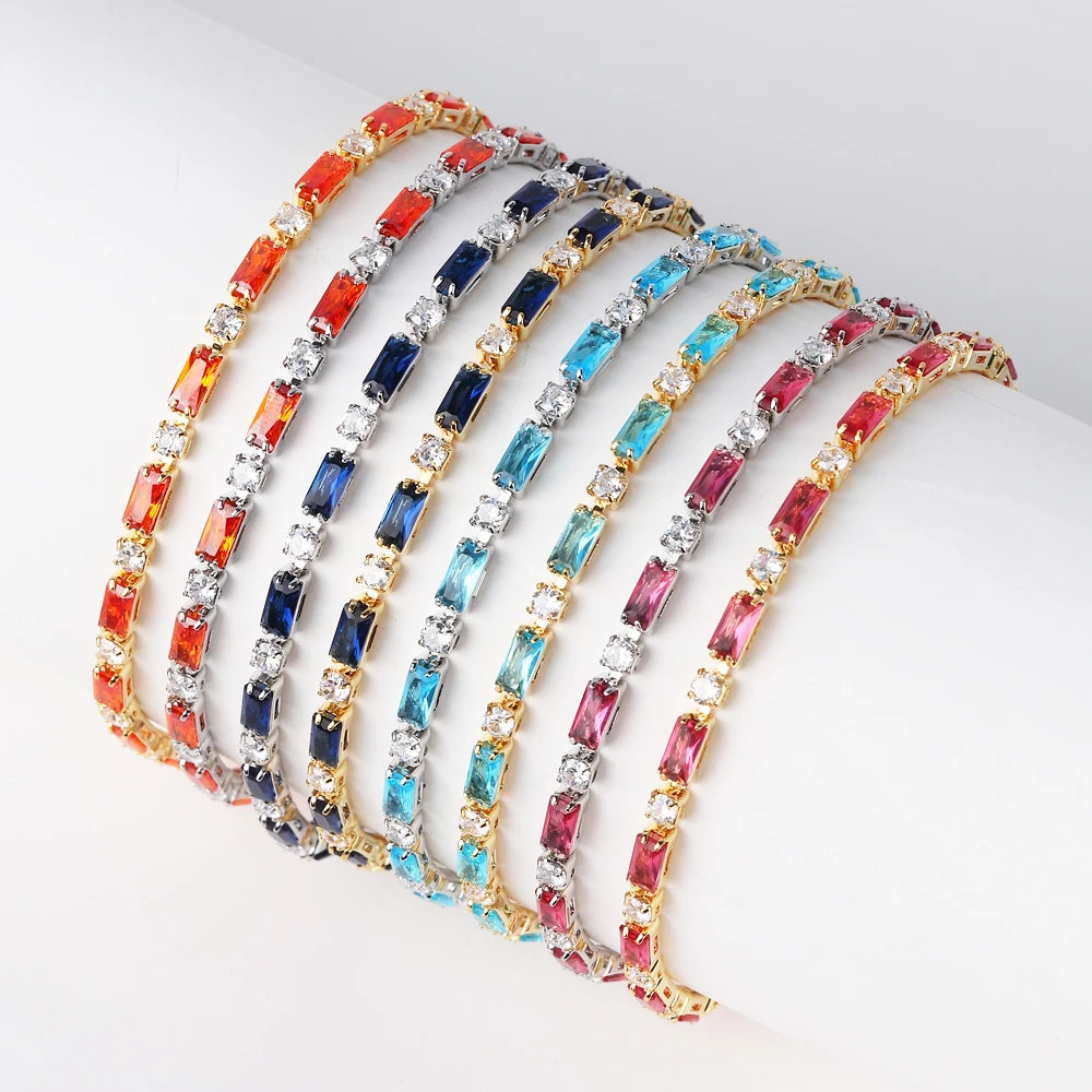 Luxury Rainbow Iced Out Zircon Tennis CZ Bracelet Women's Stretch Adjustable Bracelet Hippie Fashion Accessories Jewelry Gifts
