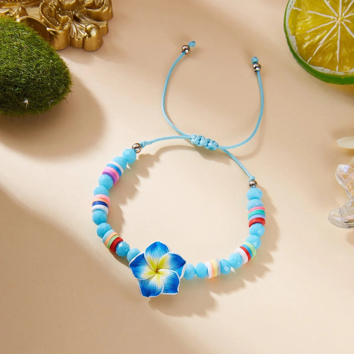 Crystal Beads Soft Polymer Clay Flower Bracelets For Women Men Bohemian Resin Floral Handmade Woven Bangles Summer Party Jewelry
