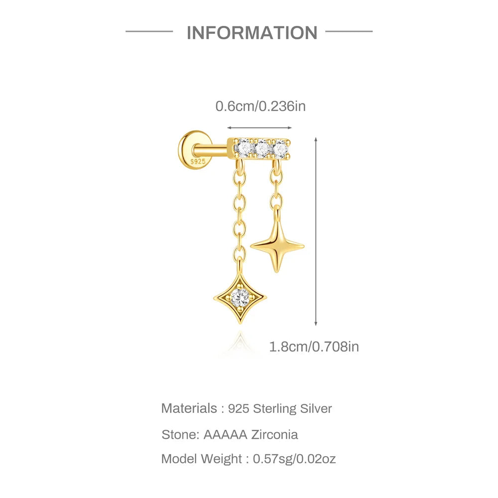 Aide 1pc 925 Sterling Silver DIY Handmake Zircon Studs For Women Flat Head Threaded Puncture Crystal Ear Bone Studs Ins Jewelry