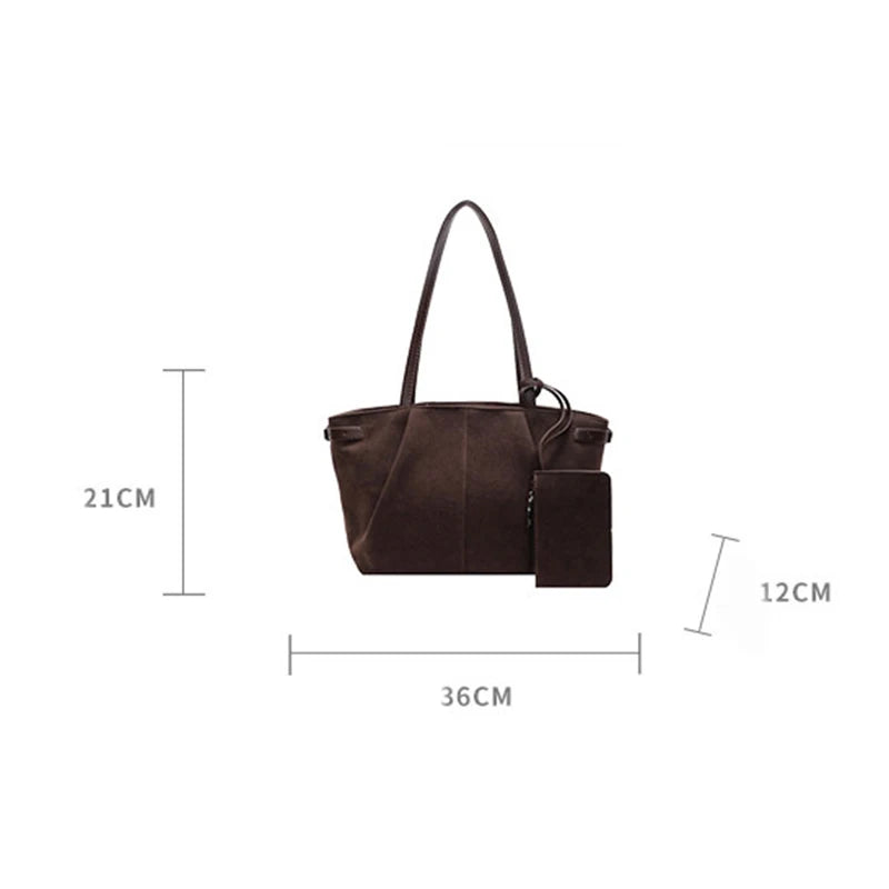 Suede Shoulder Bags for Women Large Capacity Totes Lightweight Underarm Bag Casual Shopper Handbag Solid Color Travel Bucket Bag