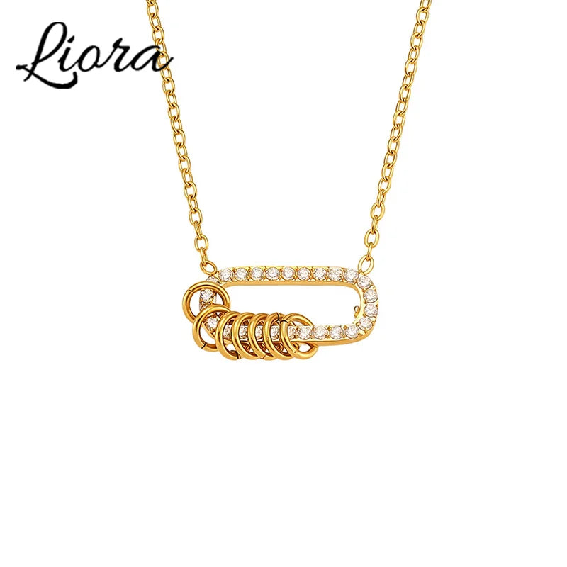 Liora Delicate Zircon Sun Oval Pendant Stainless Steel Chain Necklaces For Women Wedding Charm Neck Drop Choker Women Jewelry