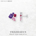 Ear Stud Earrings Pink and Violet Zircon Europe Style Glamorous Jewerly For Women Trendy Gift In 925 Sterling Silver