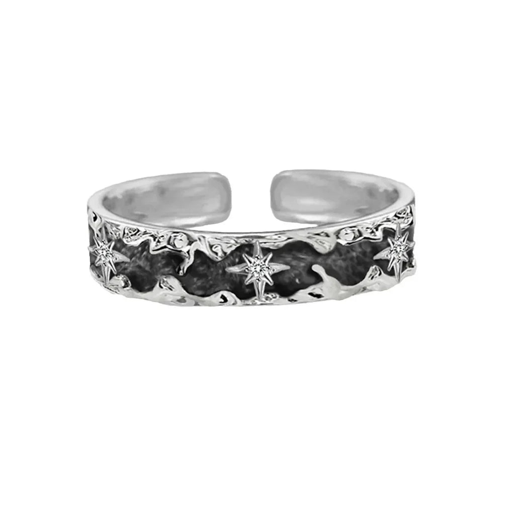 Adjustable Star Couple Rings Stainless Steel Punk Style Comfort Fit 2-Tone Daily Wear Jewelry for Men And Women Gift Idea