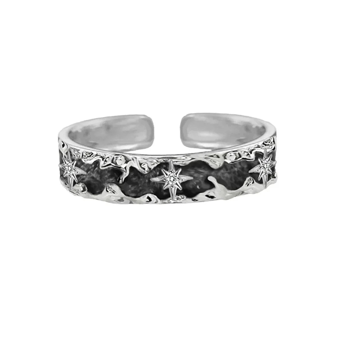 Adjustable Star Couple Rings Stainless Steel Punk Style Comfort Fit 2-Tone Daily Wear Jewelry for Men And Women Gift Idea