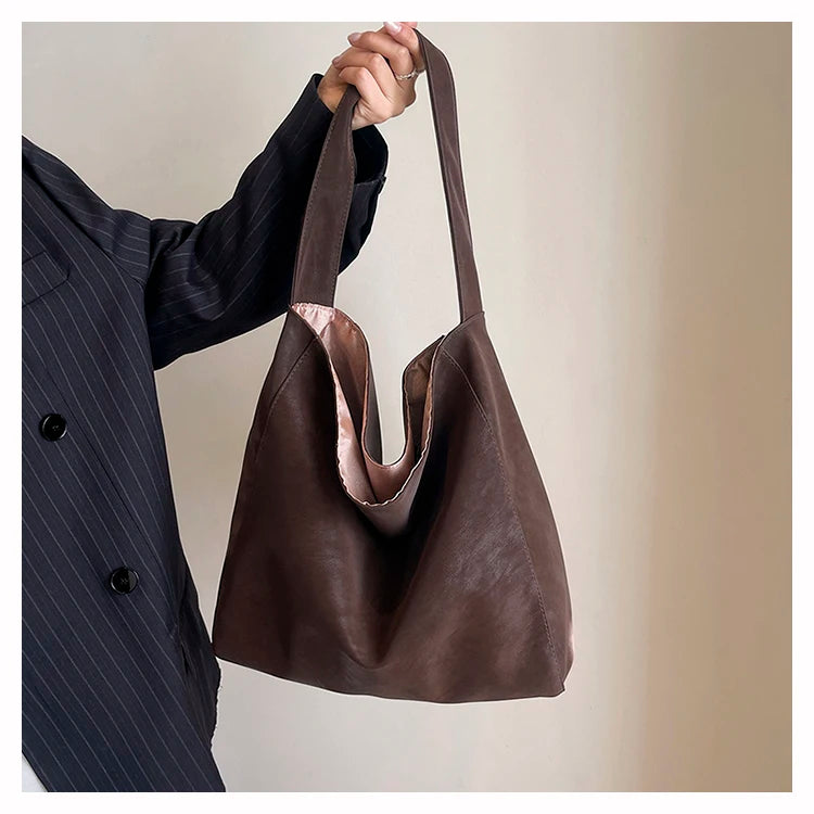 Faux Suede Solid Color Simple Casual Tote 2025 Winter Retro Shoulder Bags Large Capacity Temperament Versatile Women's Handbags