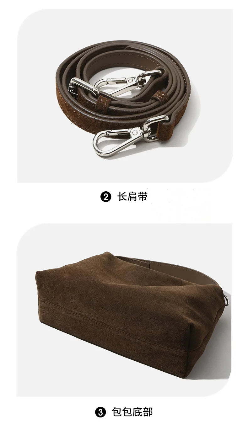 Genuine Grade Autumn Winter Big Boston Luxury Designer Tote Soft Matte Suede Leather Women Handbag Female Shoulder Crossbody Bag