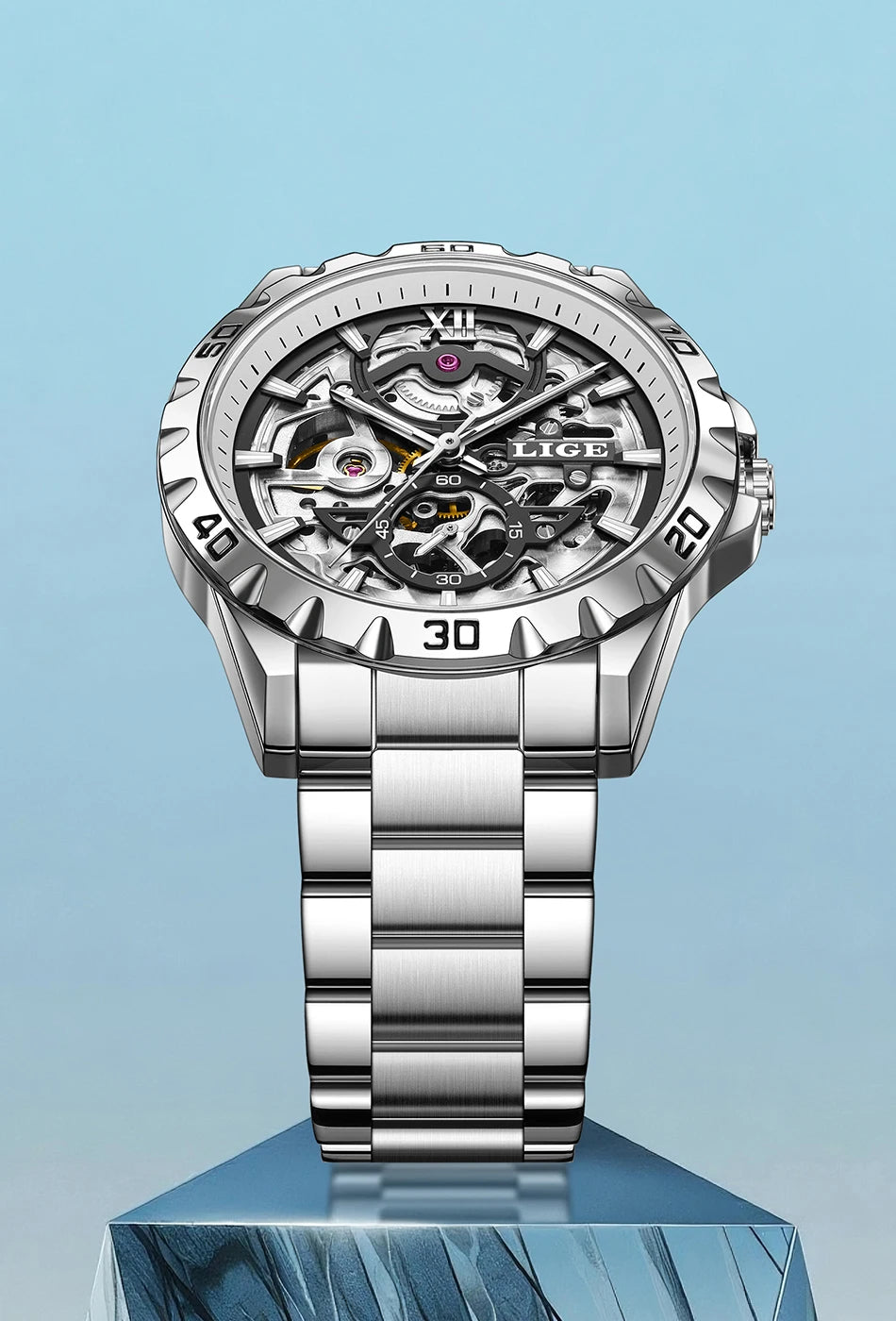 LIGE Luxury mechanical Watches Automatic wristwatches Date Luminous Waterproof Hollow TourbillonMen Watch Relogio mecanico reloj