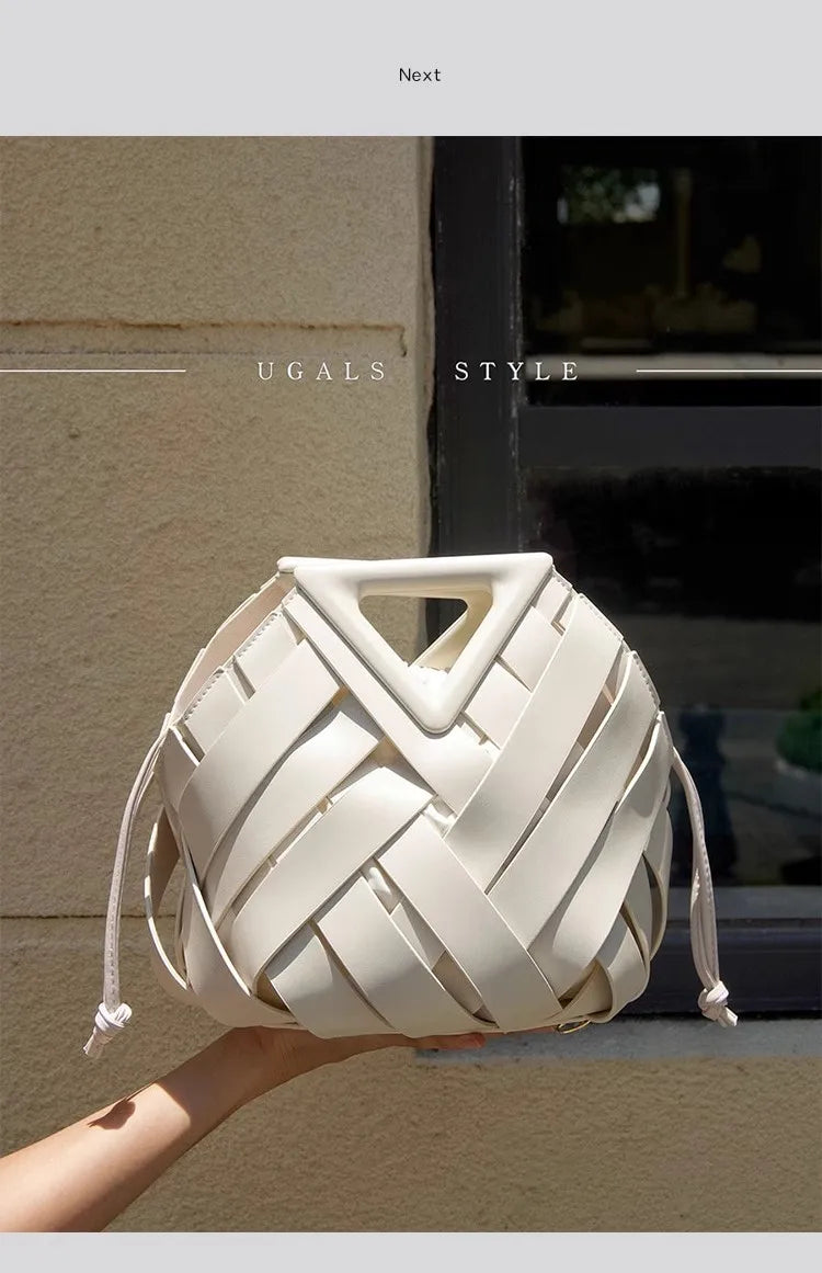 High Quality Women Handbag Textured Woven Handmade Bucket Bag Luxury Clutch Purse Large Capacity Female Shoulder Messenger Bag