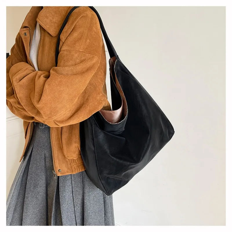 Faux Suede Solid Color Simple Casual Tote 2025 Winter Retro Shoulder Bags Large Capacity Temperament Versatile Women's Handbags