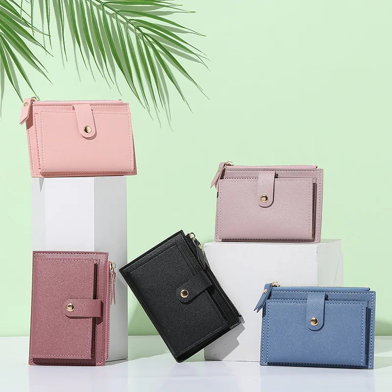 Minimalist and fashionable women's short card bag, ultra-thin mini PU leather zero wallet, women's credit card holder wallet