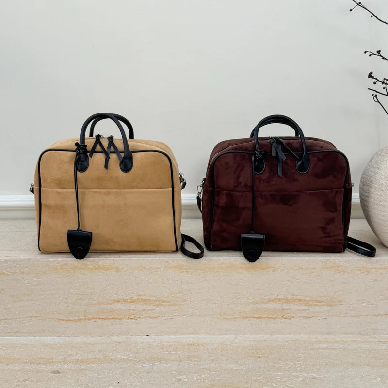 Faux Suede Taupe Retro Tote Bags for Women Solid Color Large Capacity Commuting Versatile Casual Shoulder Bag Classic Handbag