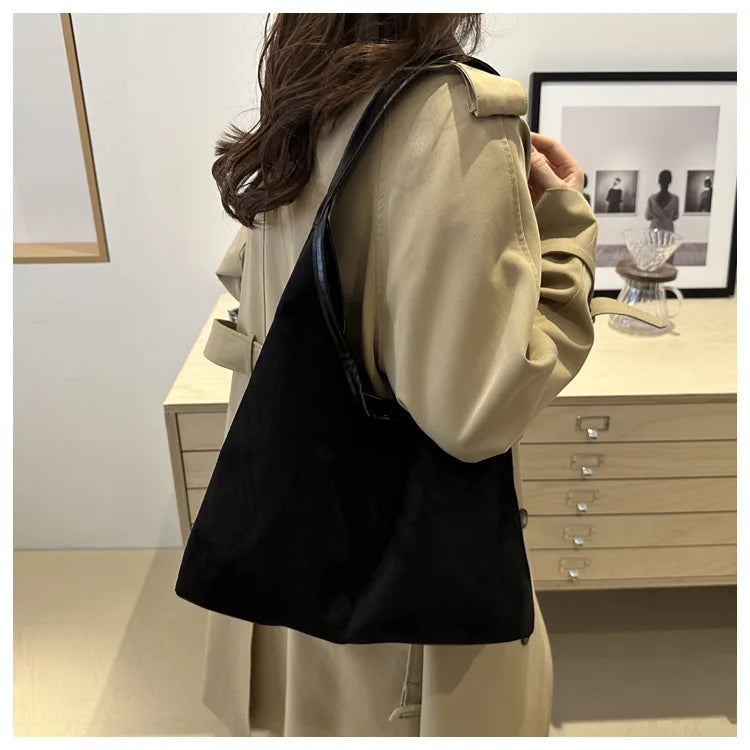Vintage Faux Suede Tote Bags for Women Large Capacity Shoulder Ladies Underarm Bag Casual Simple Commuter Female Handbags