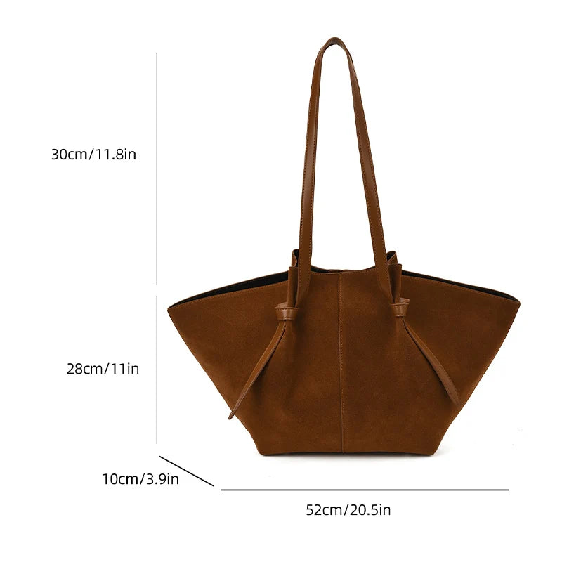 Luxury Faux Suede Women's Tote Bag Large Capacity Shoulder Bag Designer Handbag Wing-shaped Storage Bag Chic Frosted Shoppingbag