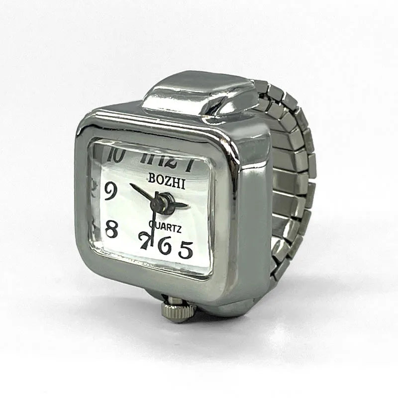 Fashion Adjustable Time Real Watch Rings for Men Women Square Dial Stainless Steel Punk Hiphop Jewelry Mini Battery Clock Gifts