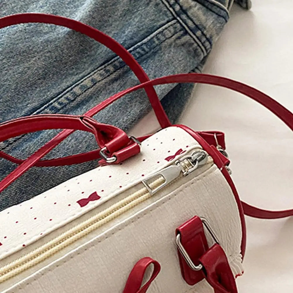 Sweet Style Square Crossbody Bag Waterproof Zipper Bow Design Small Bowling Bag for Party Daily Use Cute Shoulder Purse