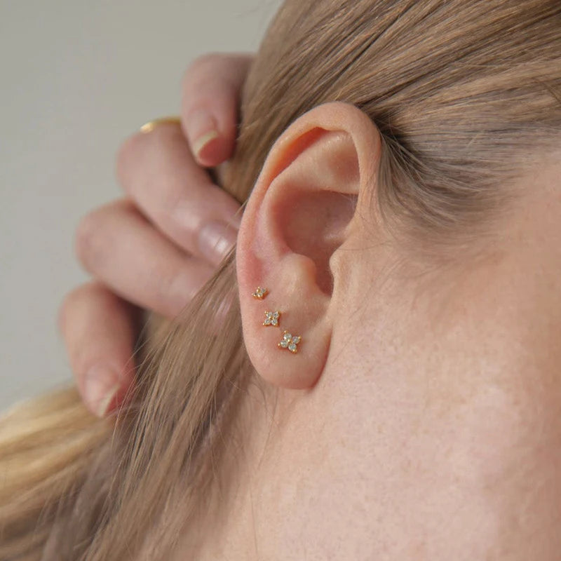 3Pcs/set Four Petals Zircon Flower Stud Earrings Set For Women Small Classic Versatile Piercing Earrings 3/4/5mm
