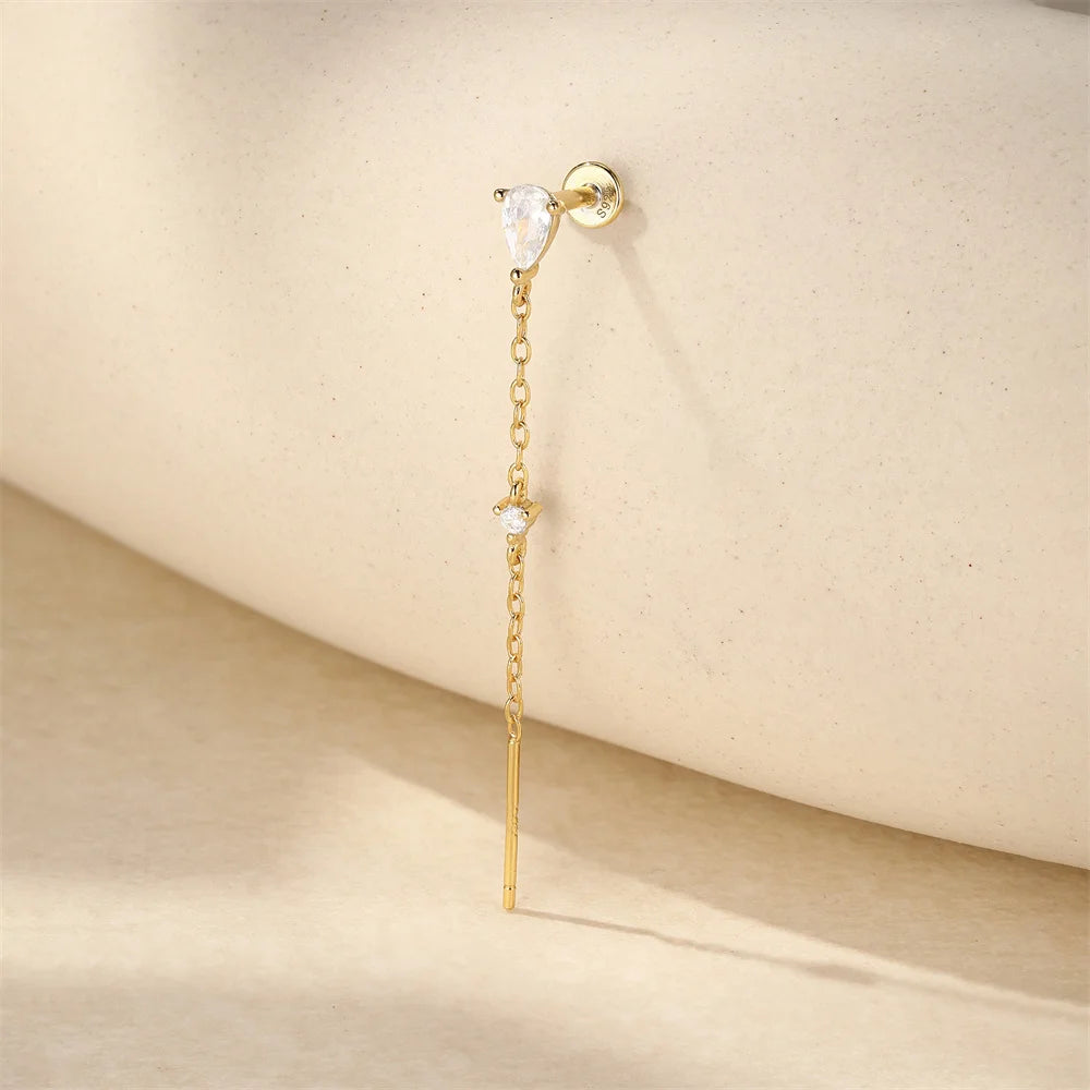 Aide 1pc 925 Sterling Silver DIY Handmake Zircon Studs For Women Flat Head Threaded Puncture Crystal Ear Bone Studs Ins Jewelry