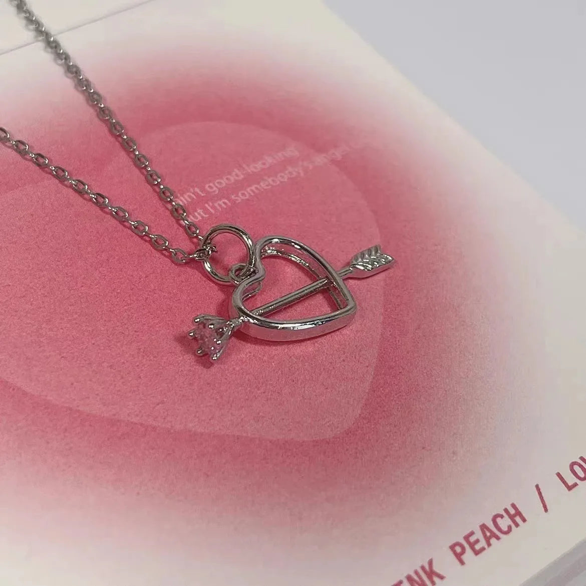 2024 New Love Pink Diamond Necklace Female Light Luxury Inlaid One Arrow Through The Heart Clavicle Chain Tanabata Gift