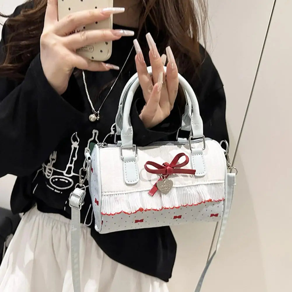 Sweet Style Square Crossbody Bag Waterproof Zipper Bow Design Small Bowling Bag for Party Daily Use Cute Shoulder Purse