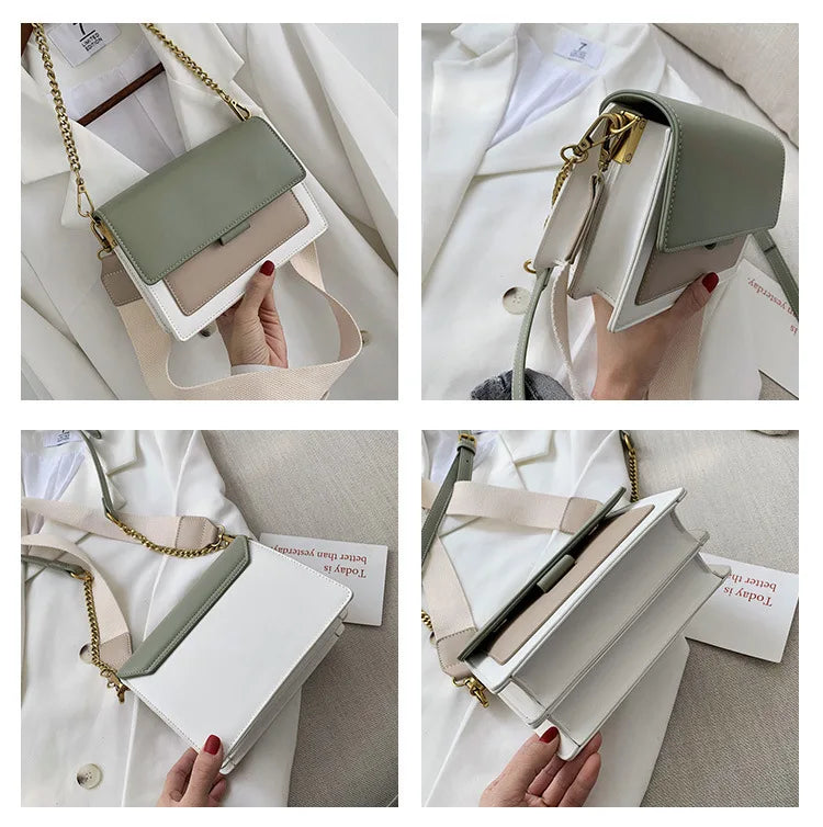 Stylish Contrast-Colour PU Crossbody Bag Versatile Shoulder Bag with Square Shape Dual Strap Design Commuting & Everyday Use