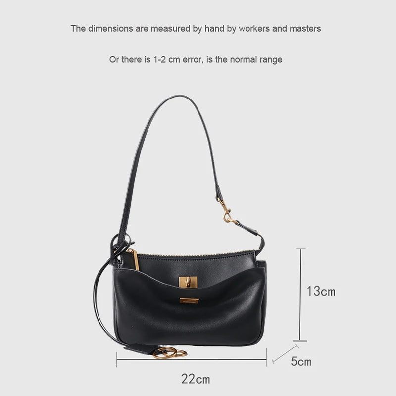 Luxury Rodeo Women Shoulder Bags Cowhide Leather Brand Black Handbags For Women Fashion Gold Silver Buckle Design Underarm Bags