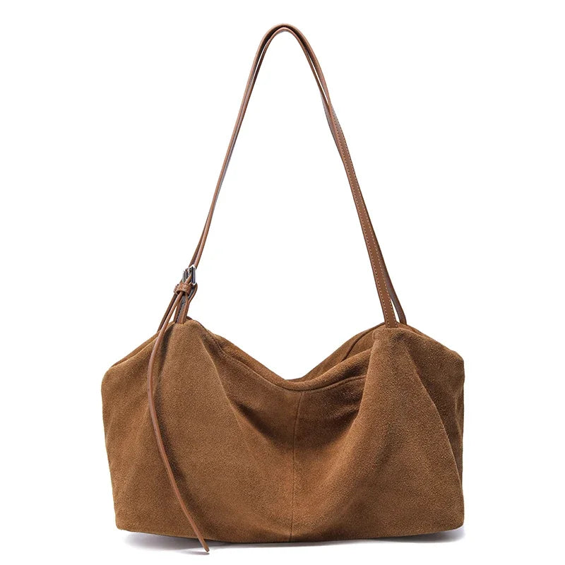 Women's Suede Cow Genuine Leather Shoulder Bags Ladies Soft Cowhide Crossbody Bag Female Design Luxury Lazy Commuting Handbag