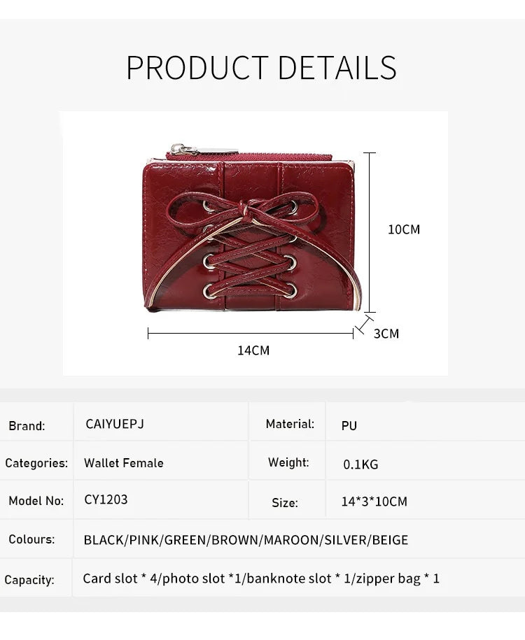 Minimalist Style Bow Short Wallet Multi-Functional Large Capacity Zipper Card Coin Purse Perfect Gift