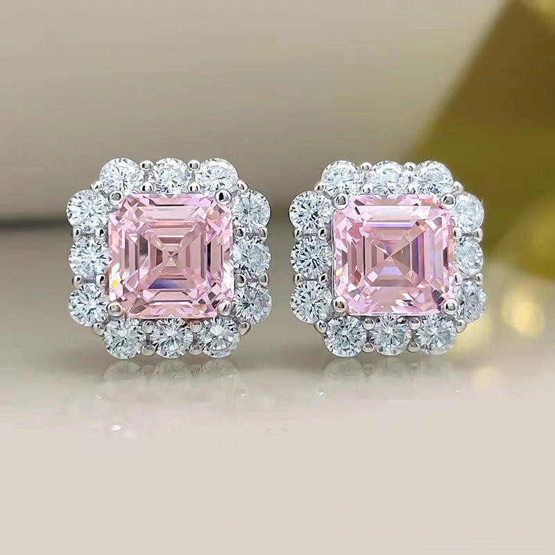 925 Sterling Silver Yellow/Pink/Clear Zircon Stud Earrings For Women High Quality Luxury Bridal Wedding Silver 925 Jewelry