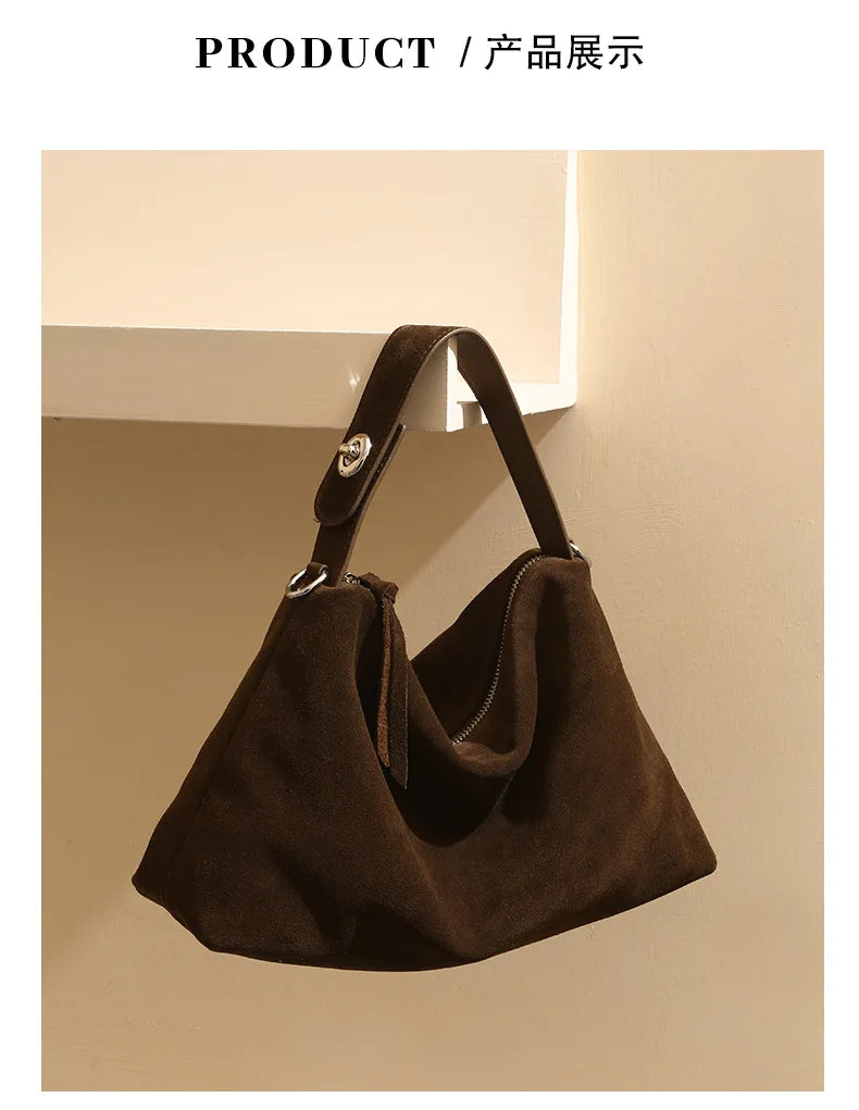 Genuine Grade Autumn Winter Big Boston Luxury Designer Tote Soft Matte Suede Leather Women Handbag Female Shoulder Crossbody Bag