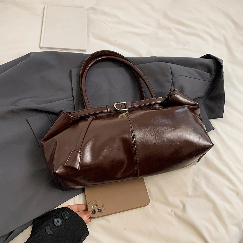 PU Leather Hobo Handbag Slouchy Shoulder Bag Fashion Work Bags Large Satchel Bag for Women Work Shopping Travel