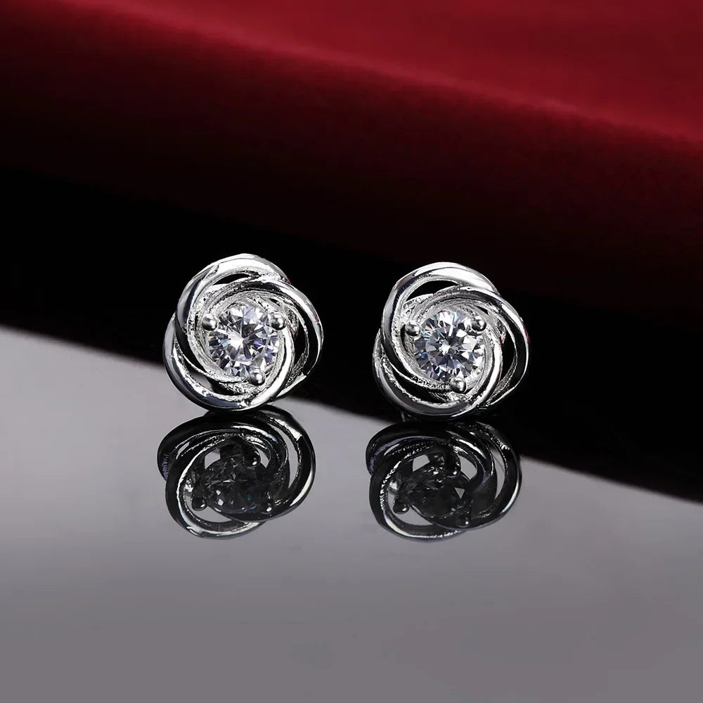 New Original 925 Sterling Silver Shiny zircon studs Earrings for Women Luxury Fashion Party Wedding Accessories Jewelry Gifts