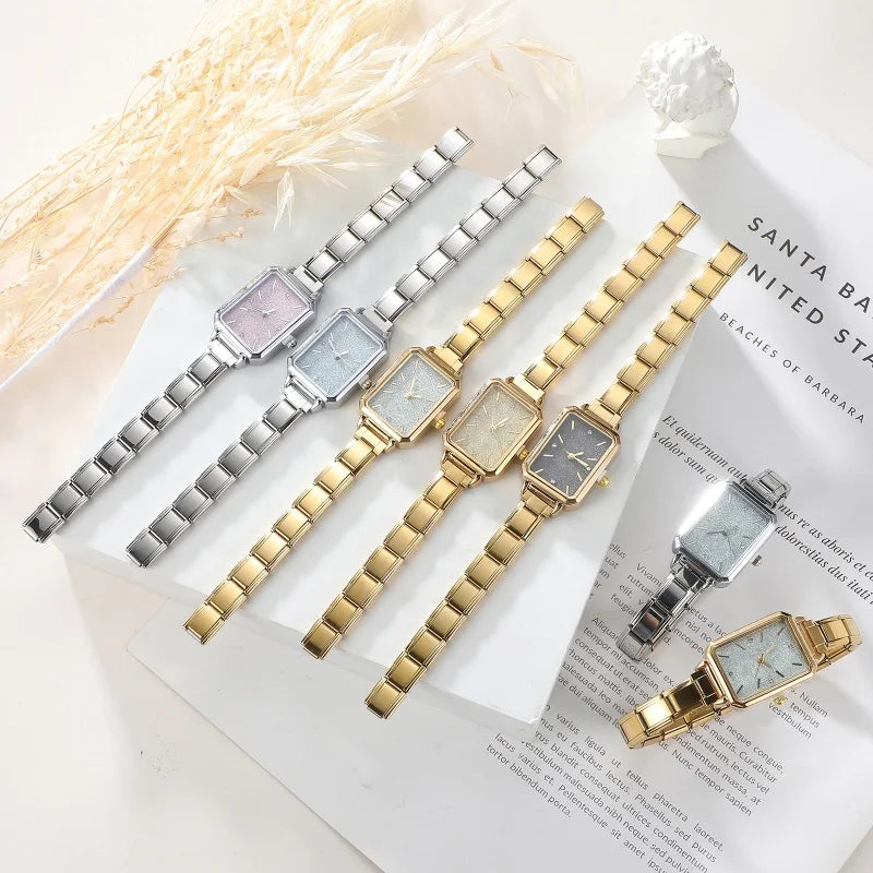 New Fashion Men Women's DIY 9mm Width Italian Elastic Charm Stainless Square Round Watch Bracelet Bangle For Birthday Gifts