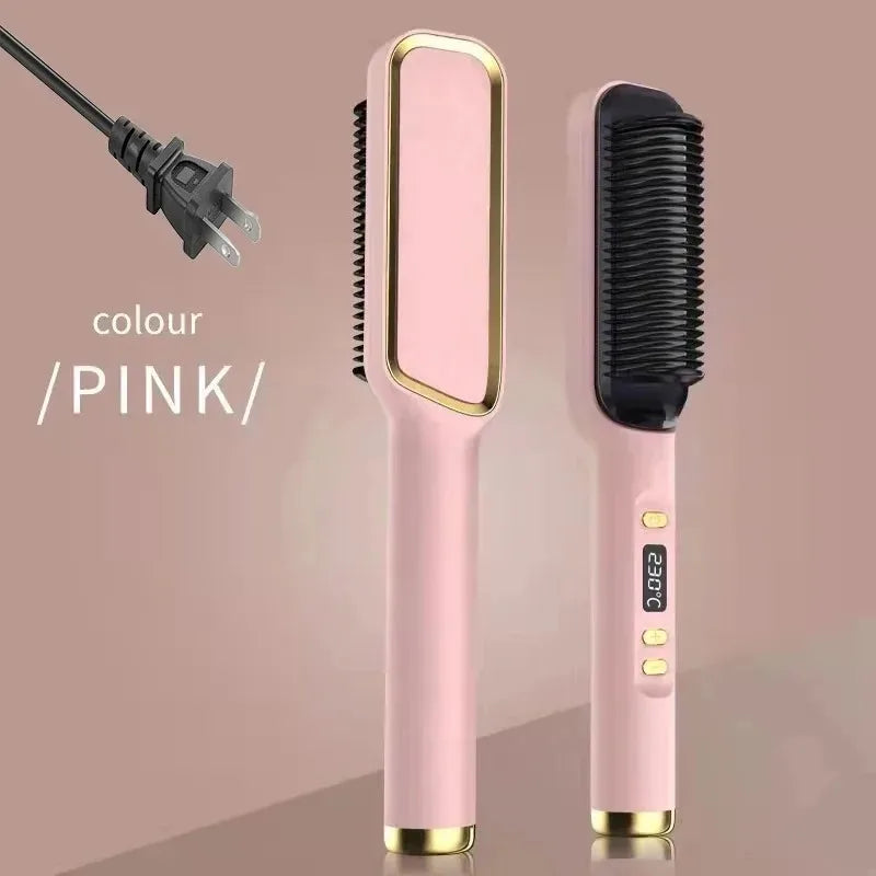 Hair Straightener Brush Heating Hot Comb Straightener Electric Hair Straightening Curly Multifunctional Iron Brush Comb Curler
